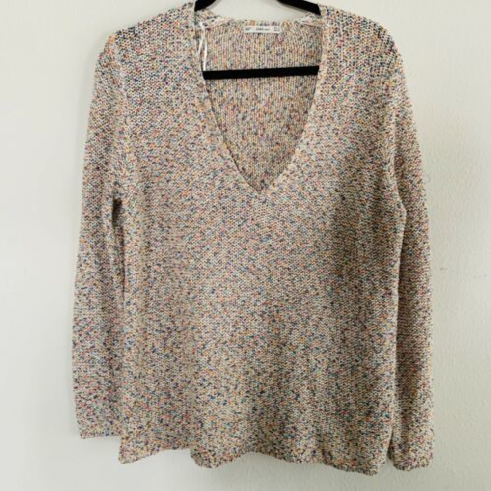 Zara Knit Rainbow Weave V Neck Sweater - Picture 1 of 4